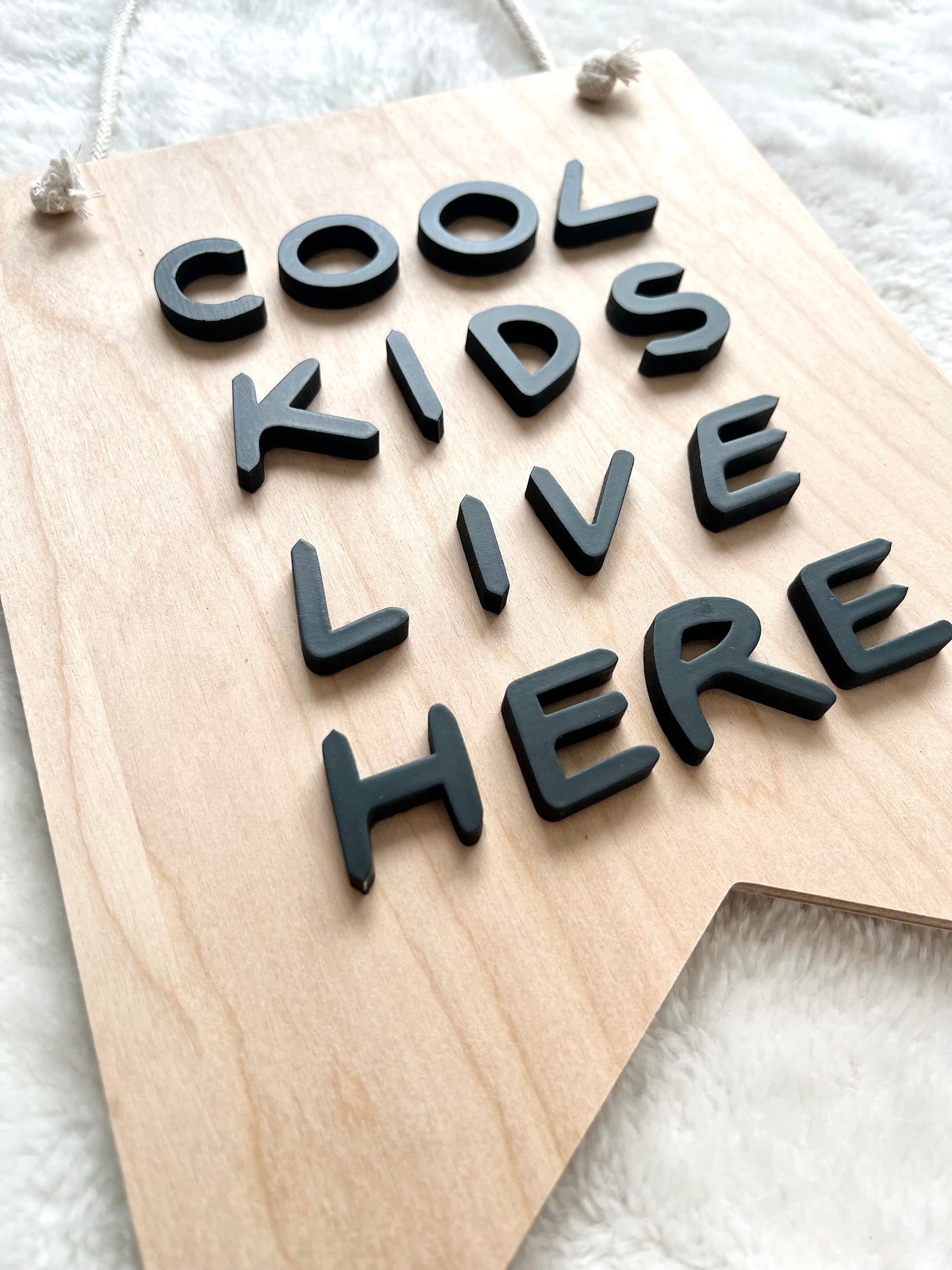 Cool Kids Live Here - Modern Boho Wooden Banner with Cotton Rope - Boho Wall Art