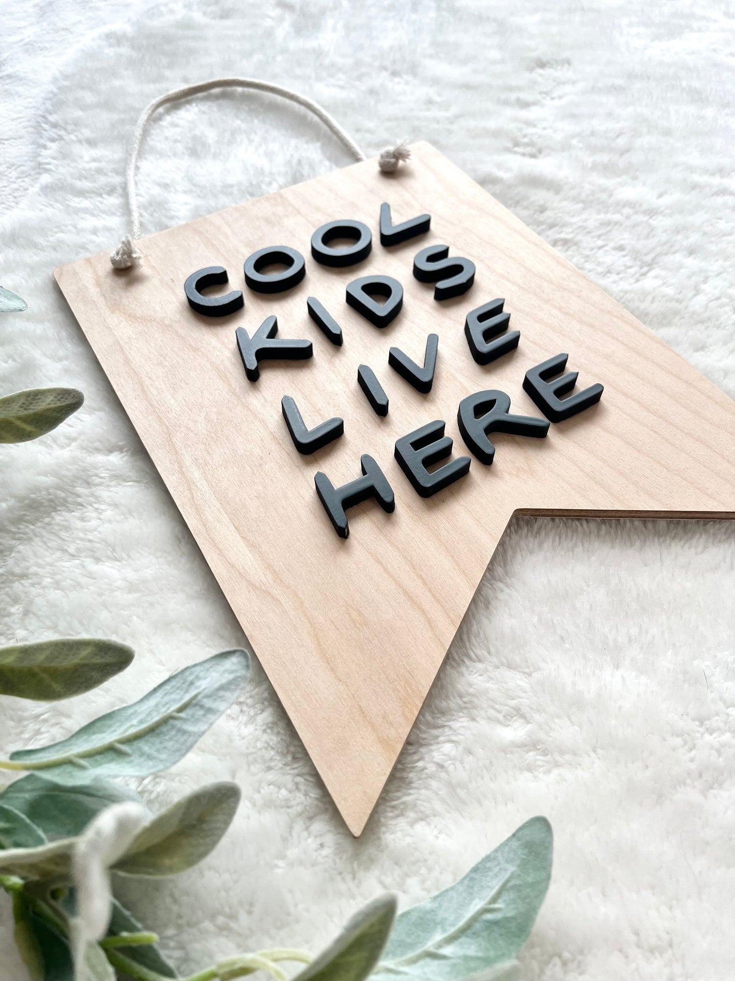 Cool Kids Live Here - Modern Boho Wooden Banner with Cotton Rope - Boho Wall Art